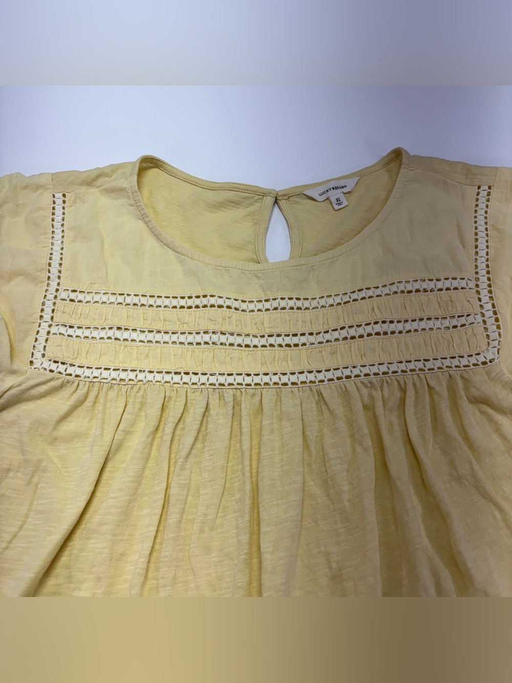 Lucky Brand Yellow Cotton Boho Peasant Crochet Trim Sleeveless Top XL - Picture 3 of 12